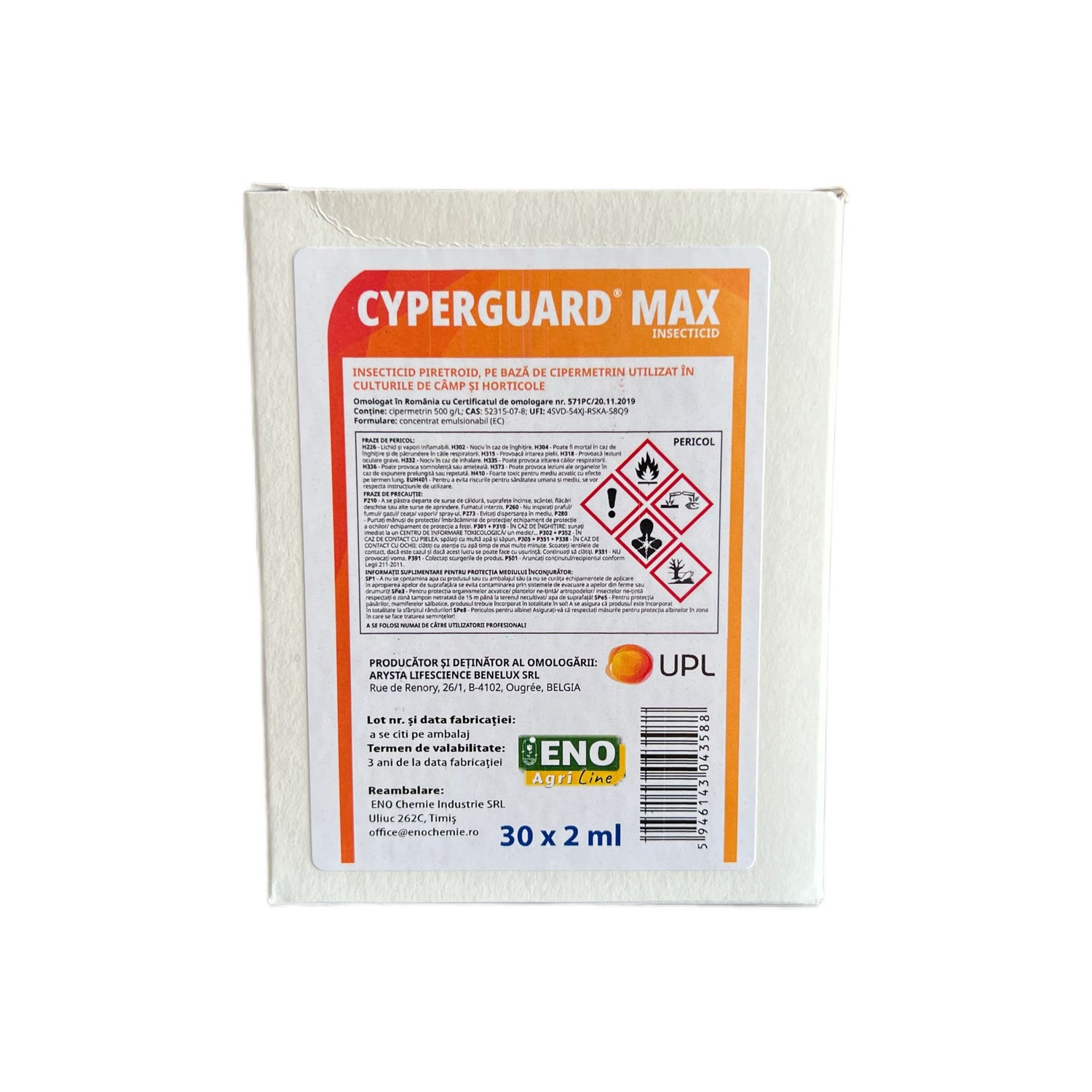 Insecticid CYPERGUARD MAX - 2 ML, UPL, Contact, Cereale (Rapita, Grau, Orz), Legume (Cartof, Varza, Mazare, Praz), Afide, Gandacul Balos, Gandacul din Colorado, Molia Verzei, Gandacul Lucios, Paduchele Verde, Molia Verzei