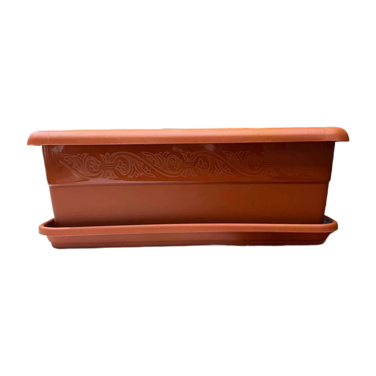 Jardiniera cu tava maro 40 CM, Model rustic, Material rezistent - Flori, Plante Aromatice