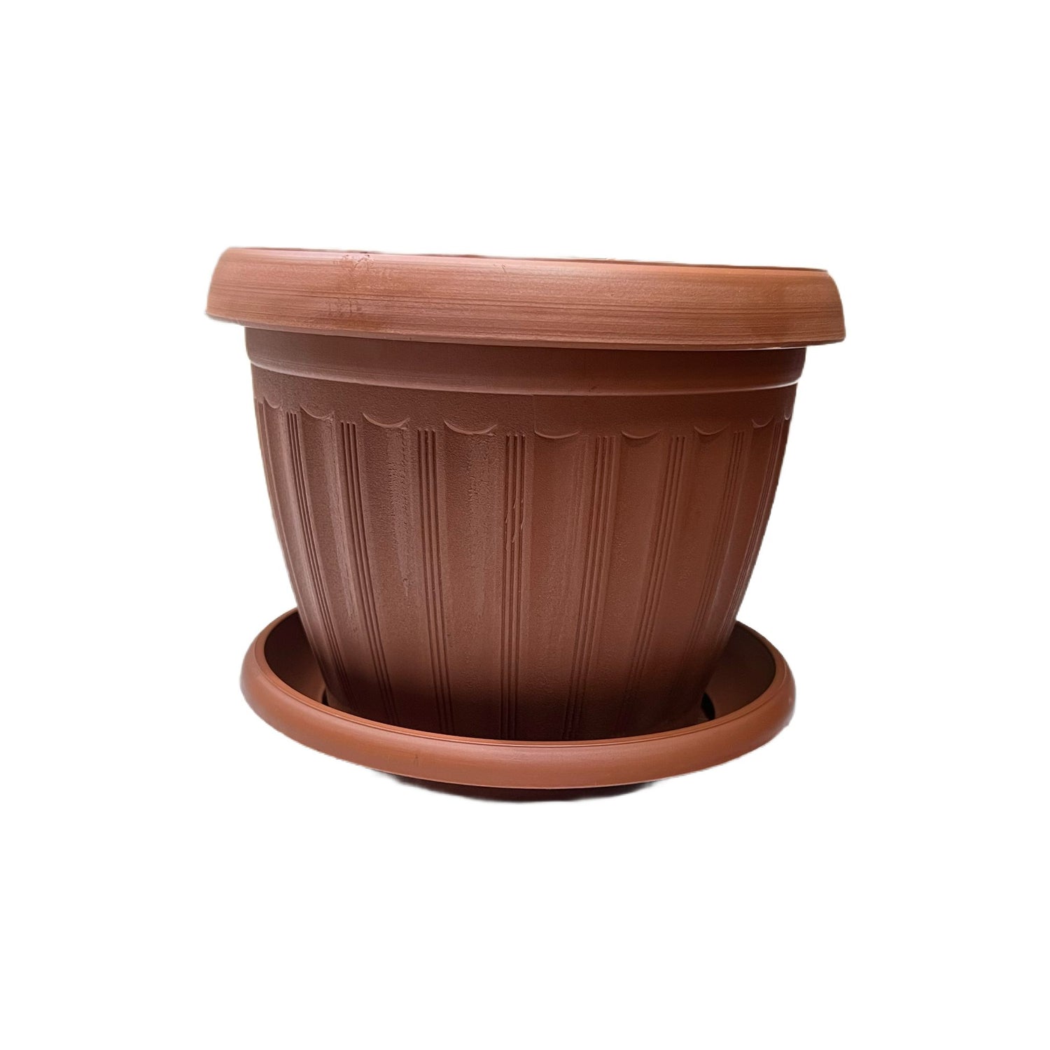 Ghiveci maro din plastic cu tava - 2 L