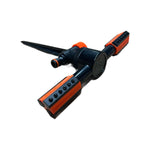 Aspersor Rotativ 360° Tip Tarus cu 2 Brate Reglabile - 3 Sisteme de Stropire (4, 5 sau 6 Duze), Negru-Portocaliu.