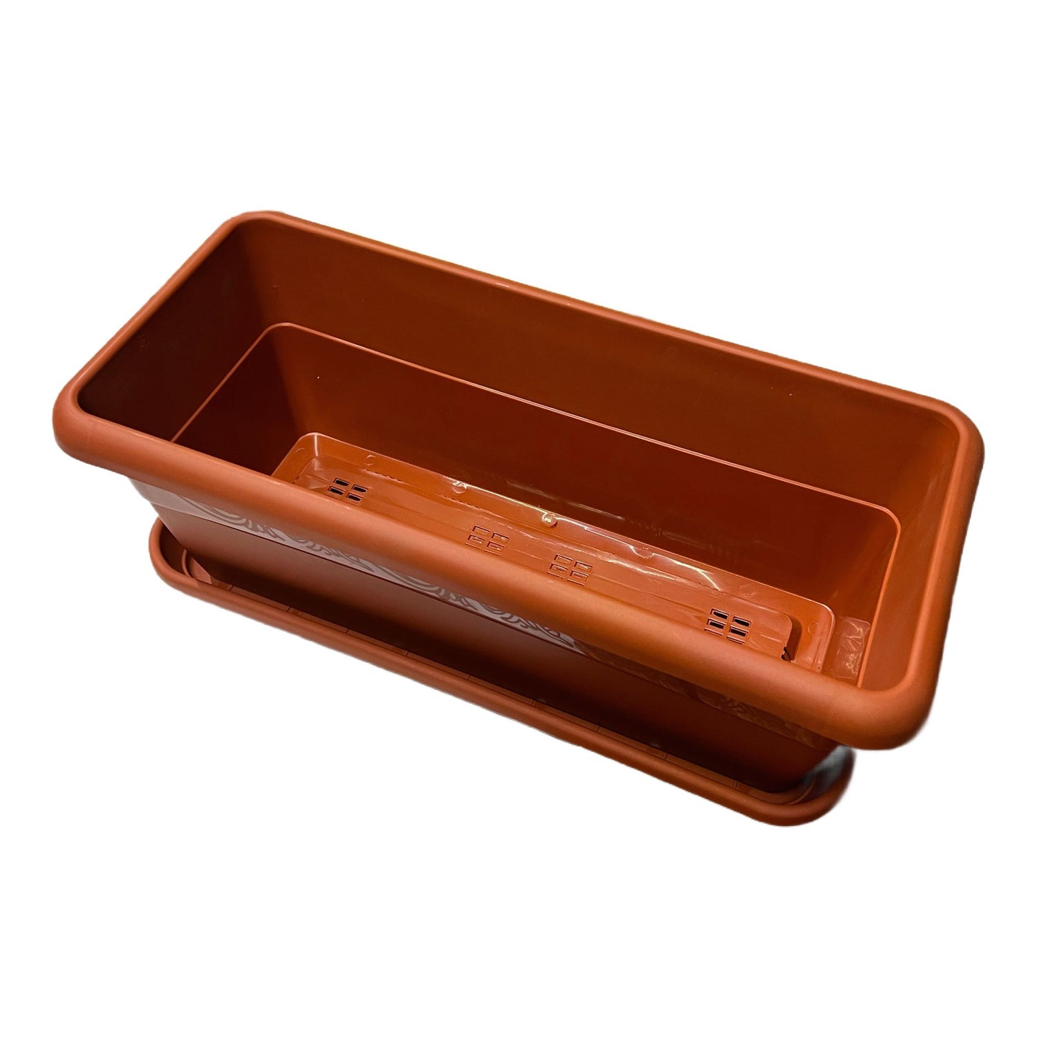 Jardiniera cu tava maro 40 CM, Model rustic, Material rezistent - Flori, Plante Aromatice
