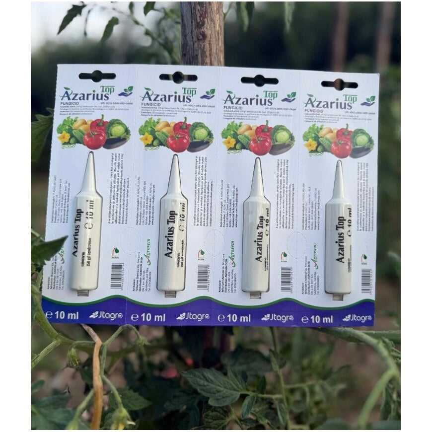 Fungicid AZARIUS TOP - 10 ML, Sistemic, Azoxistrobin, Legume, Plante ornamentale, Pomi, Cereale, Boli: Fainare, Mana, Alternarioza, Fuzarioza, Putregaiul alb/ cenusiu, Rugina, Patarea cafenie