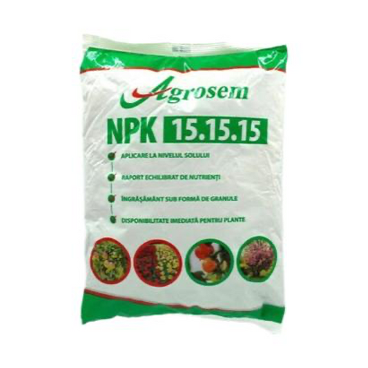 NPK 15-15-15 – 2 KG, Granulat, Fertilizant complex, Cereale, Legume, Pomi Fructiferi, Vita-de-Vie, Gazon, Flori