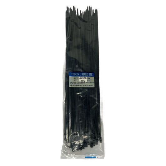 Set Coliere Plastic 4 x 300 mm – 100 Bucati, Fixare Versatila, Negru
