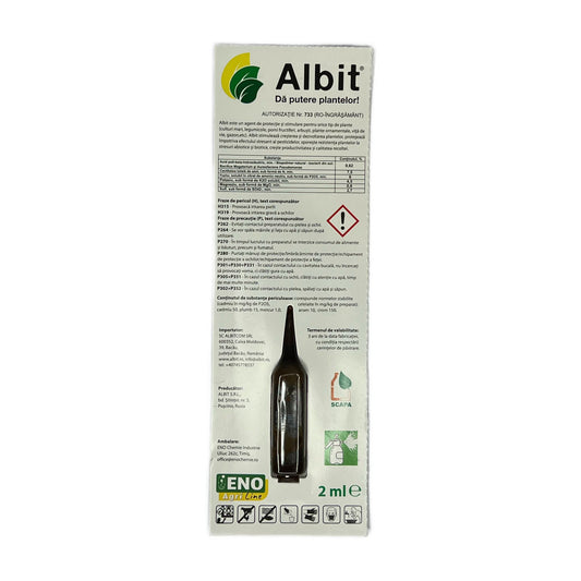 Biostimulator ALBIT - 2 ML, Tratament Seminte si Ingrasamant Foliar Concentrat, Legume, Fructe, Plante Decorative, Butasi, Arbusti, Gazon, Cereale, Vita-de-Vie