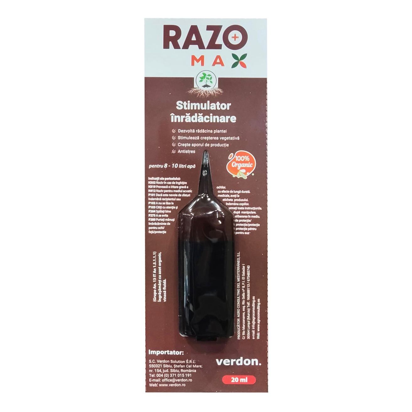 Biostimulator de Inradacinare RAZOMAX PLUS - 20 ML, Verdon, Ecologic, Azot Organic, Cereale, Legume, Fructe