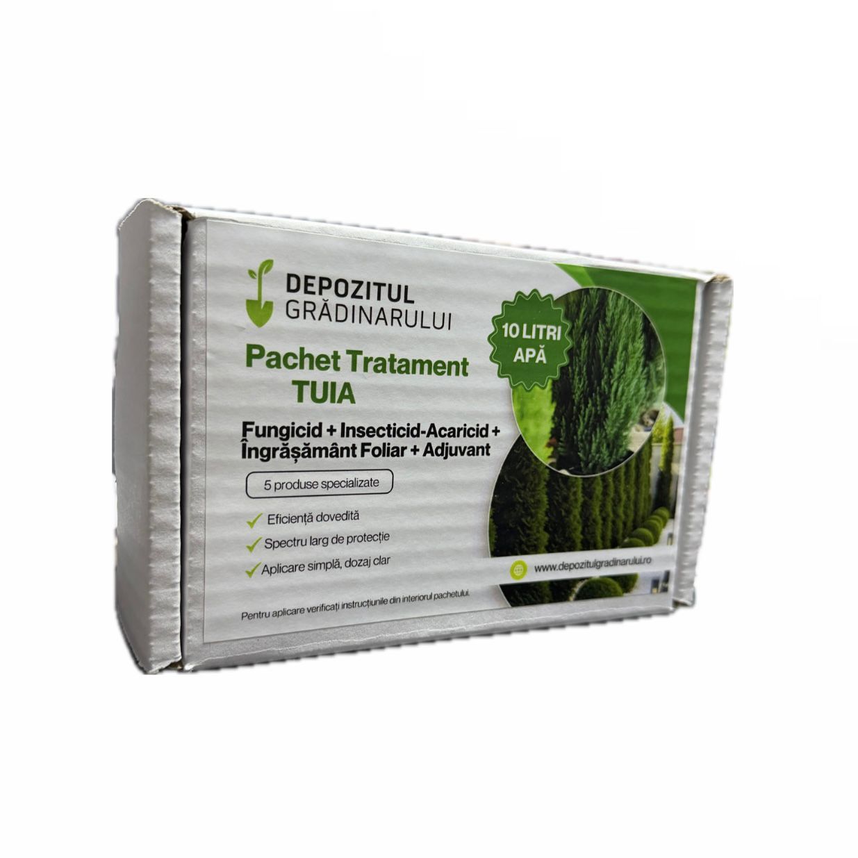 Pachet Tratament TUIA, Depozitul Gradinarului - 10 L Apa, Fungicide, Insecto-Acaricid, Ingrasamant Foliar, Adjuvant