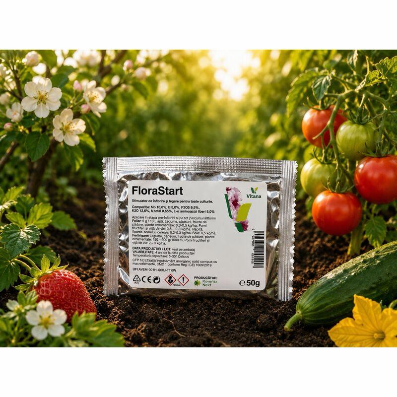 Stimulator de Inflorire si Legare FLORASTART - 50 GR, Vitana, Pentru Toate Culturile, Molibden, Bor, Fosfor, Potasiu, Azot, Aminoacizi
