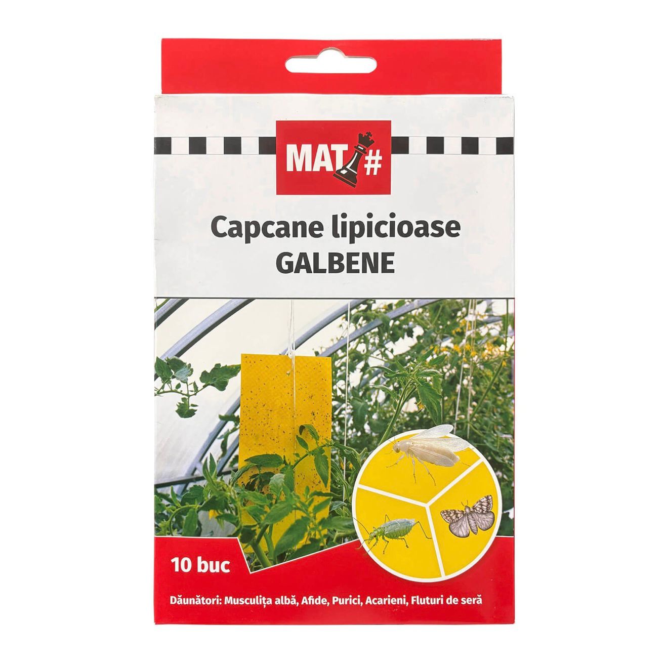 Capcane Lipicioase Galbene MAT pentru Musculita Alba, Afide, Purici, Acarieni, Fluturi de Sera - Set 10 Placi pentru Monitorizare si Combatere Daunatori