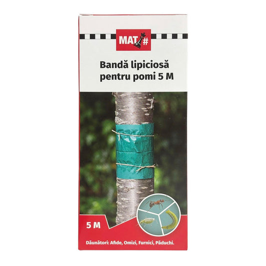 Banda Lipicioasa pentru Pomi MAT - 14 CM x 5 M, Protecție Impotriva Afidelor, Furnicilor și Omizilor