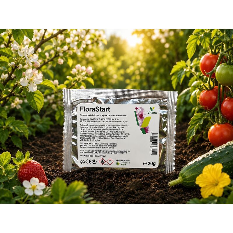 Stimulator de Inflorire si Legare FLORASTART - 20 GR, Vitana, Pentru Toate Culturile, Molibden, Bor, Fosfor, Potasiu, Azot, Aminoacizi 