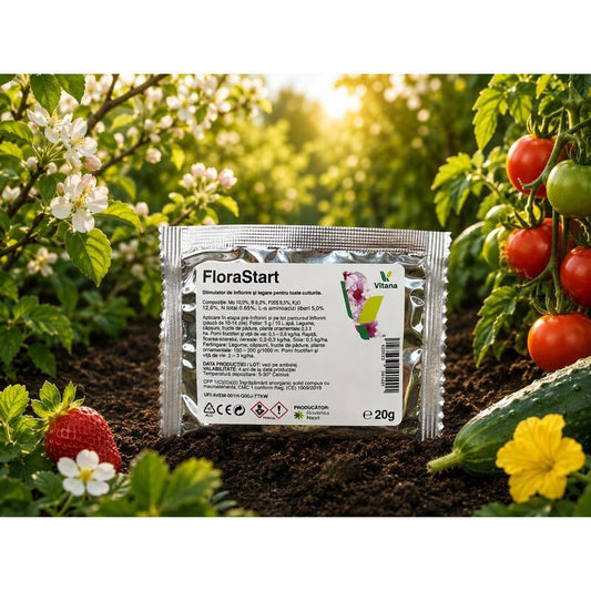 Stimulator de Inflorire si Legare FLORASTART - 20 GR, Vitana, Pentru Toate Culturile, Molibden, Bor, Fosfor, Potasiu, Azot, Aminoacizi 
