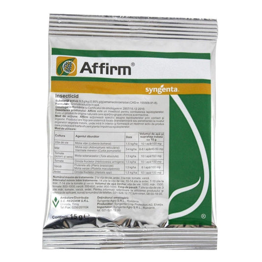 Insecticid AFFIRM - 15 GR, Syngenta, Contact, Vita-de-Vie, Mar, Tomate (Tuta Absoluta, Omida Fructelor), Varza (Molia si Fluturele Alb al Verzei), Ardei