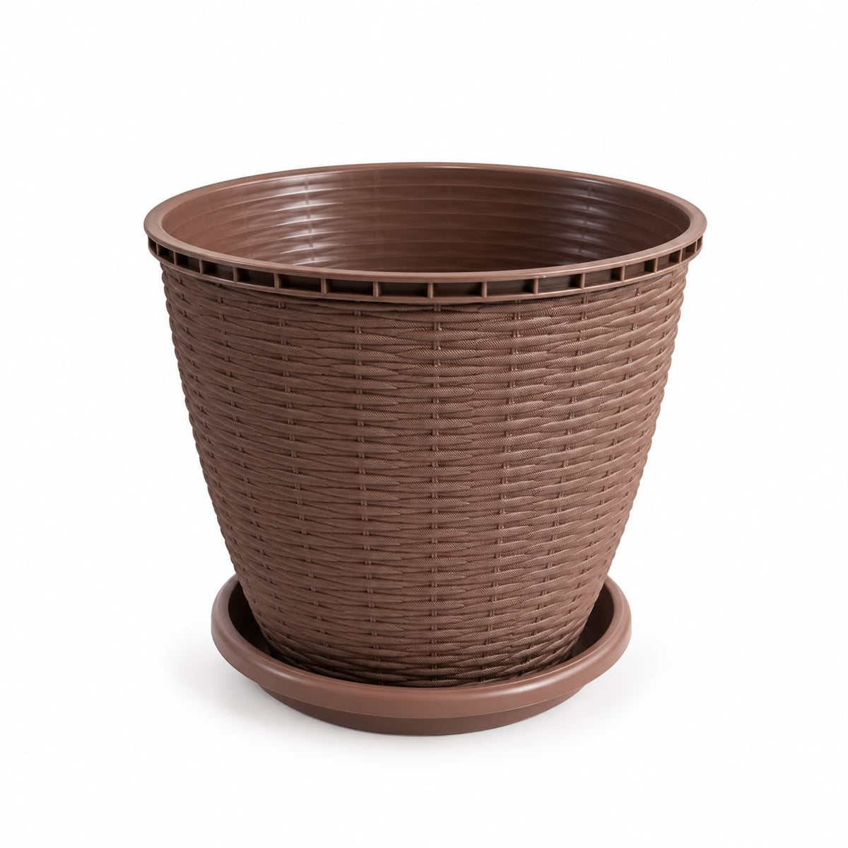 Ghiveci Ratan Maro 2,75 L cu Tava 17,5 CM - Polipropilena PP, Flori, Plante Ornamentale si Aromatice