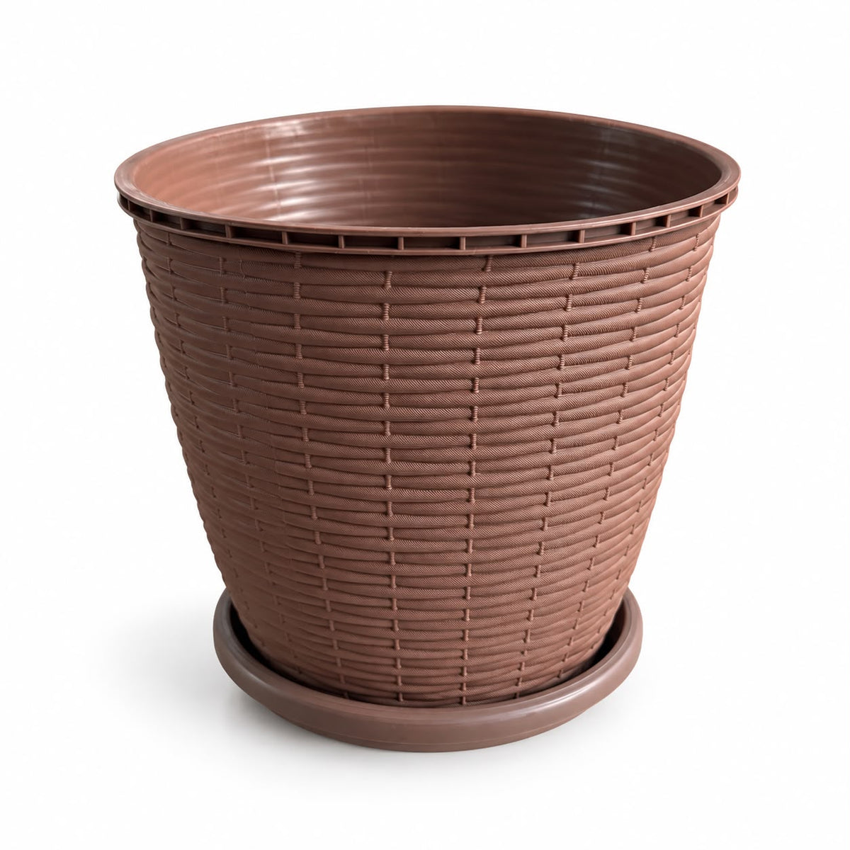 Ghiveci Ratan Maro 6 L cu Tava 22,5 CM - Polipropilena PP, Flori, Plante Ornamentale si Aromatice