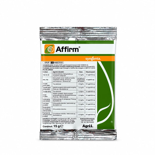 Insecticid AFFIRM - 15 GR, Syngenta, Contact, Vita-de-Vie, Mar, Tomate (Tuta Absoluta, Omida Fructelor), Varza (Molia si Fluturele Alb al Verzei), Ardei